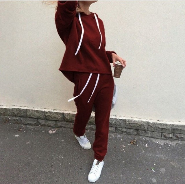 2018 Autumn Tracksuit Long Sleeve Thicken Hooded Sweatshirts 2 Piece Set Casual Sport Suit Women Tracksuit Set