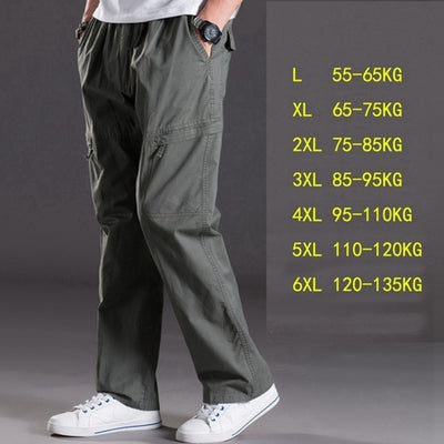 spring summer casual pants male big size 6XL Multi Pocket Jeans oversize Pants overalls elastic waist pants plus size men