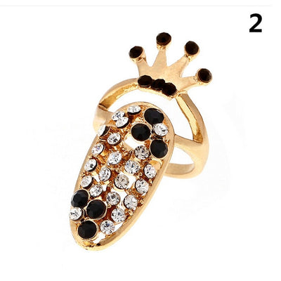 Fashion Jewelry Bowknot Nail Ring Charm Crown Flower Crystal Finger Nail Rings For Women Lady Rhinestone Fingernail Protective