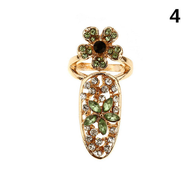Fashion Jewelry Bowknot Nail Ring Charm Crown Flower Crystal Finger Nail Rings For Women Lady Rhinestone Fingernail Protective